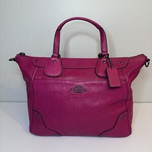 Authentic Coach Pink Pebbled Leather Satchel Tote Handbag Zip Top gunmetal